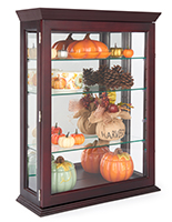 Wall mounted curio cabinet with solid wood construction