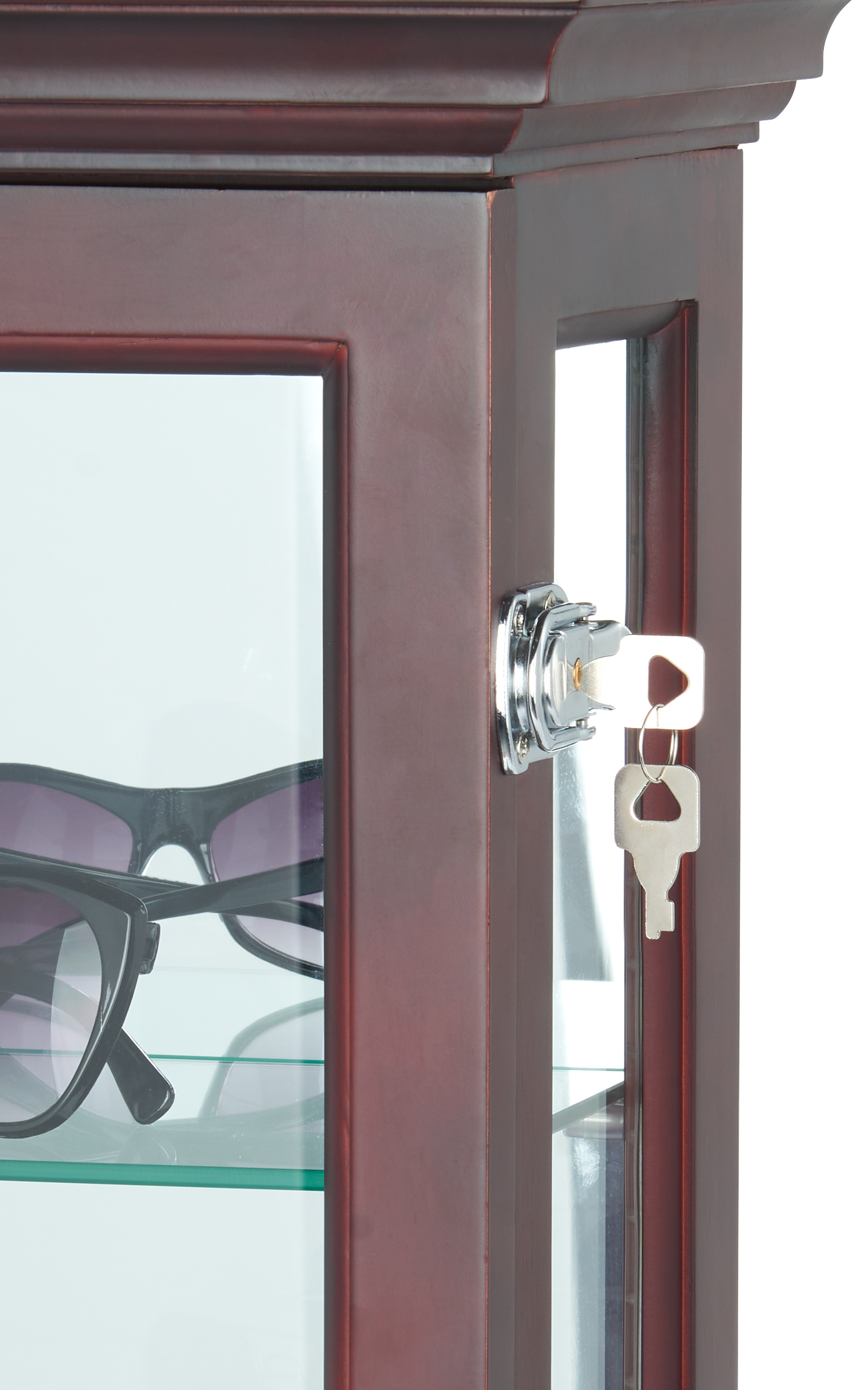 34" Countertop/Wall Mount Display Case, Adjustable Shelves, Locking - Mahogany - Image 9