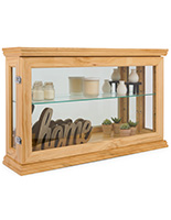 Oak mirror back countertop curio cabinet with tempered glass