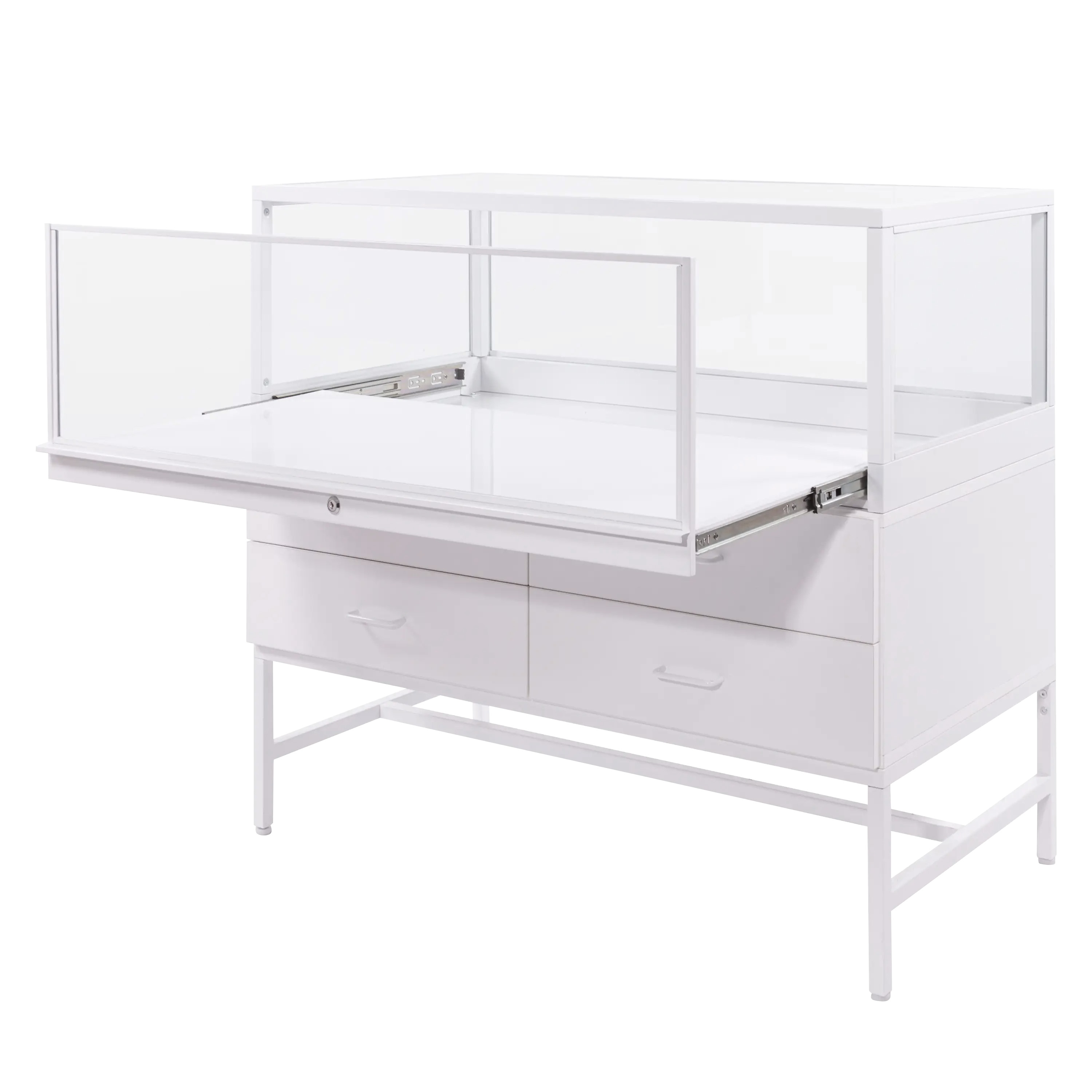 48" Glass Showcase Display Cabinet w/ Locking Drawers, Tempered Glass, and LED Lights - Image 2