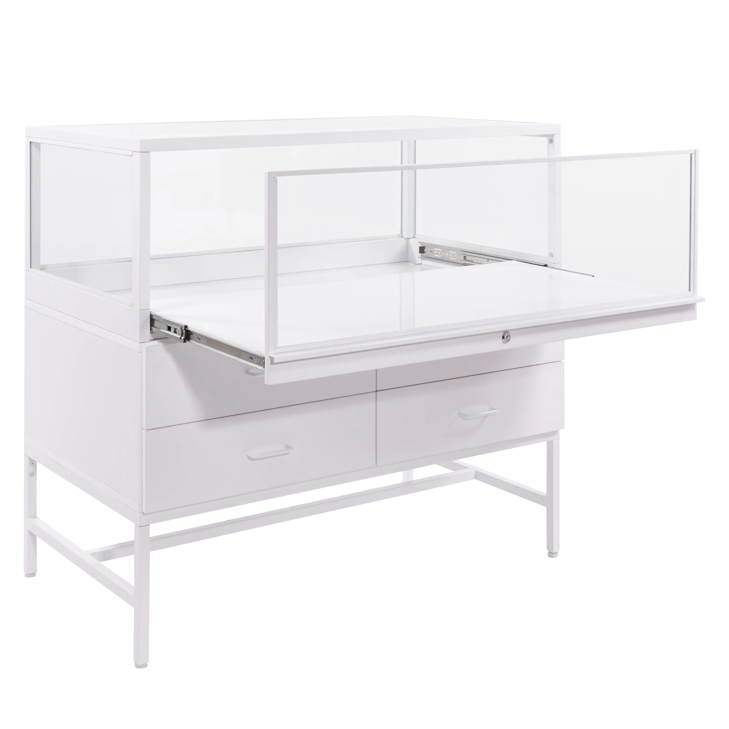 48" Glass Showcase Display Cabinet w/ Locking Drawers, Tempered Glass, and LED Lights - Image 4