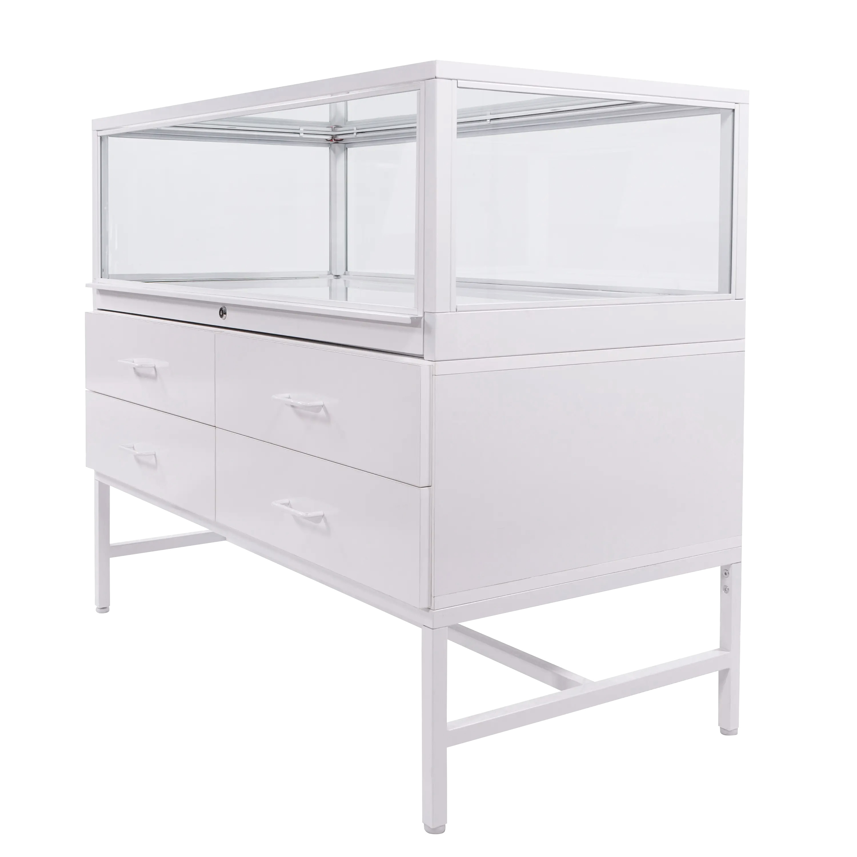 48" Glass Showcase Display Cabinet w/ Locking Drawers, Tempered Glass, and LED Lights - Image 5