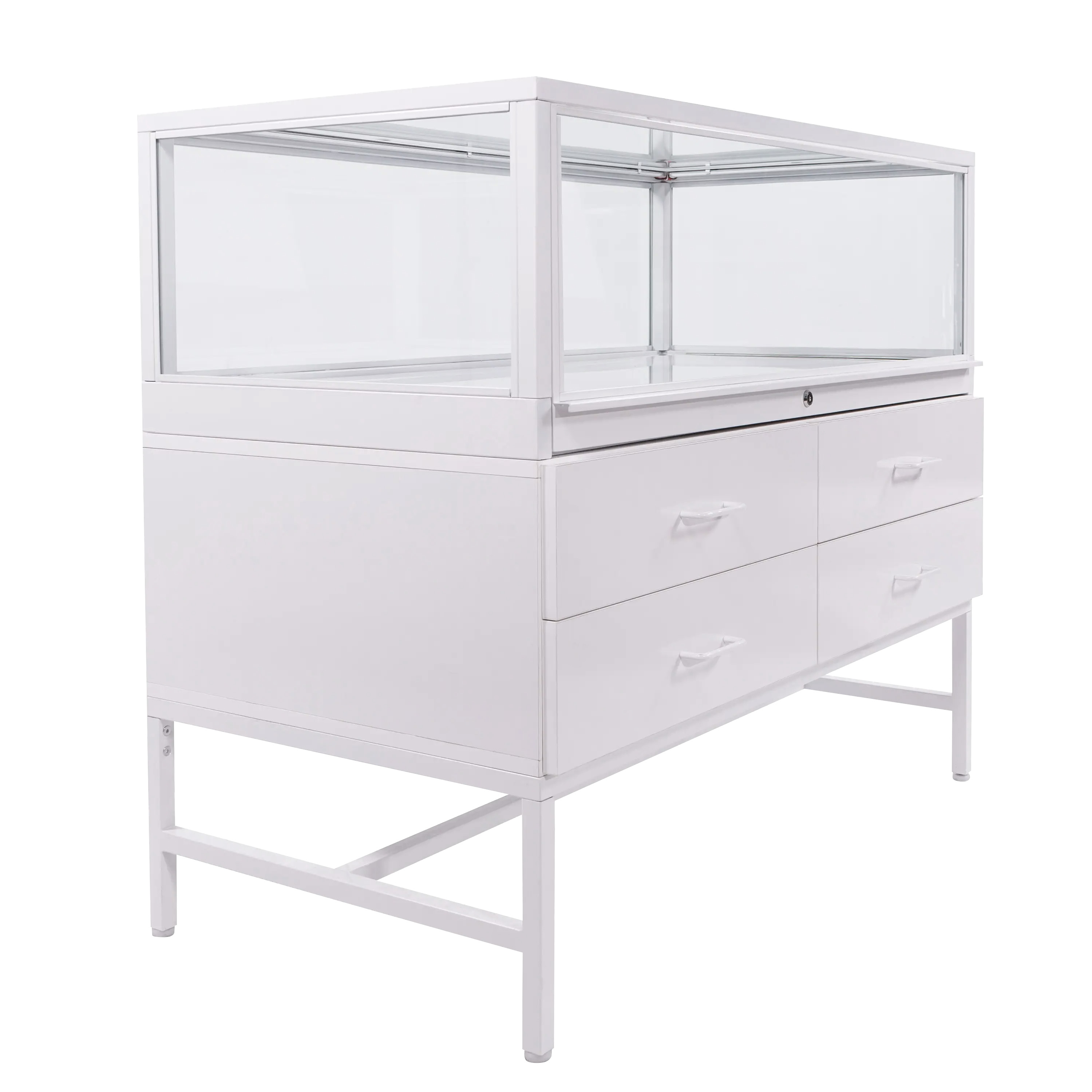 48" Glass Showcase Display Cabinet w/ Locking Drawers, Tempered Glass, and LED Lights - Image 6