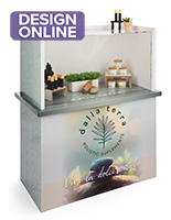 Portable acrylic display counter with graphics and designer tool