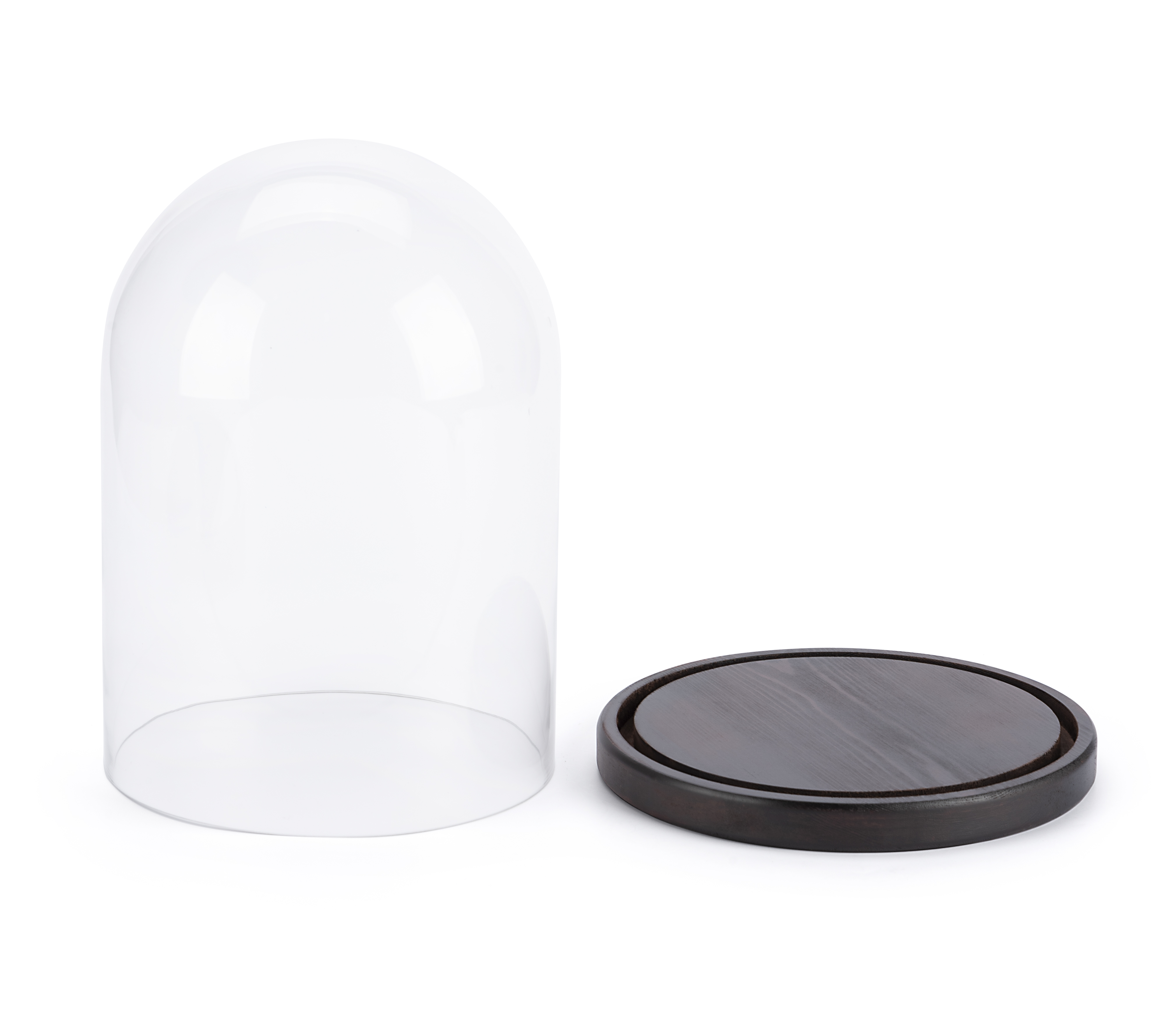 Glass Dome Base Glass Domes with Bases | Solid Pine Wood Base | Displays2Go