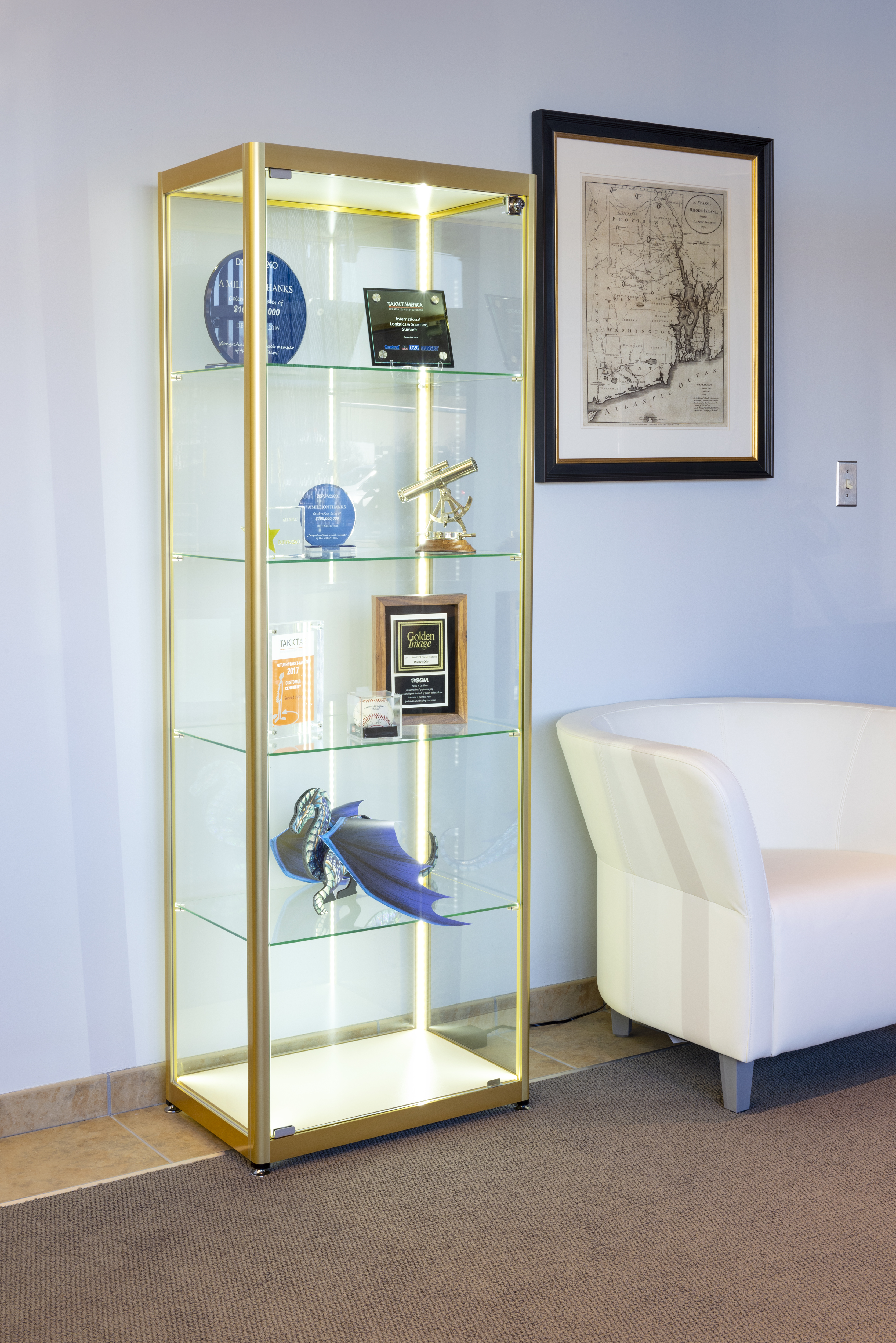 Narrow Display Racks Full Glass Narrow Display Cabinet | Adjustable Shelves, 23.5