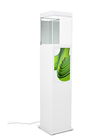 Exhibit pedestal case with video screen in modern pearl white