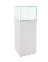 Glass-top pedestal display case with modern design