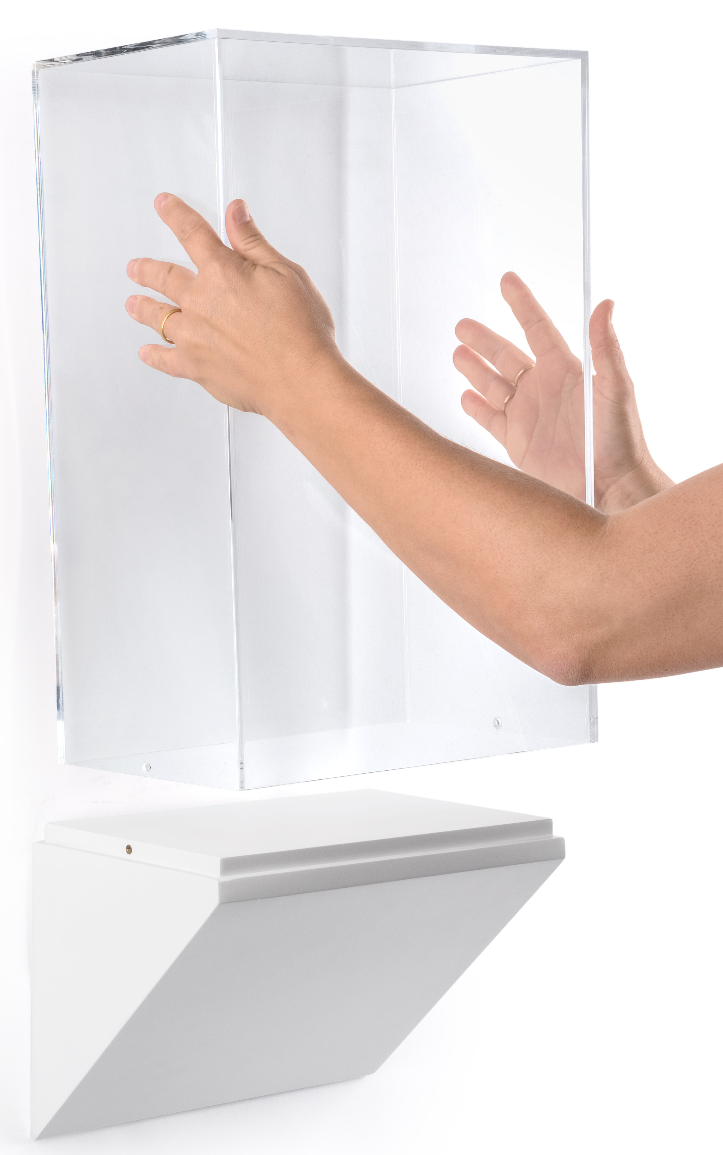 Wedge Pedestal Museum Wall Case | Acrylic Vitrine on White