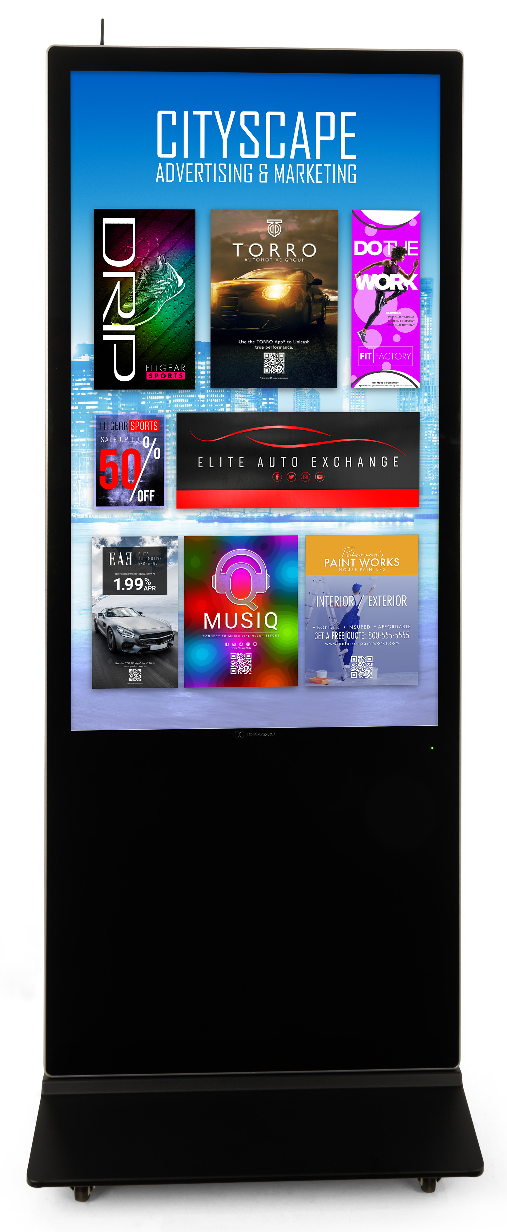 43"-75" Non-Touch Digital Poster Kiosk, Single Sided, Android OS, Caster Wheels - Image 3