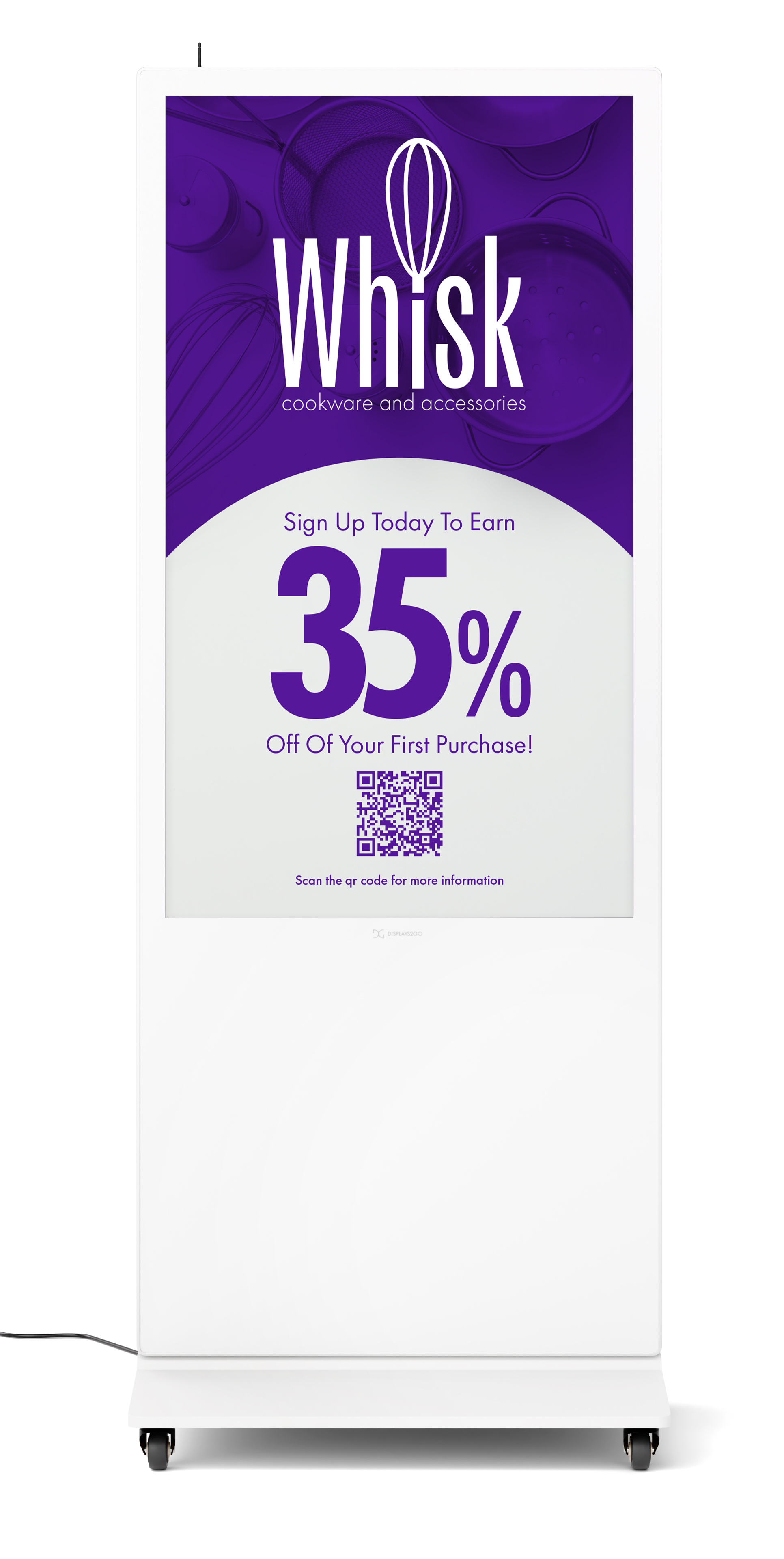 43"-75" Non-Touch Digital Poster Kiosk, Single Sided, Android OS, Caster Wheels - Image 3