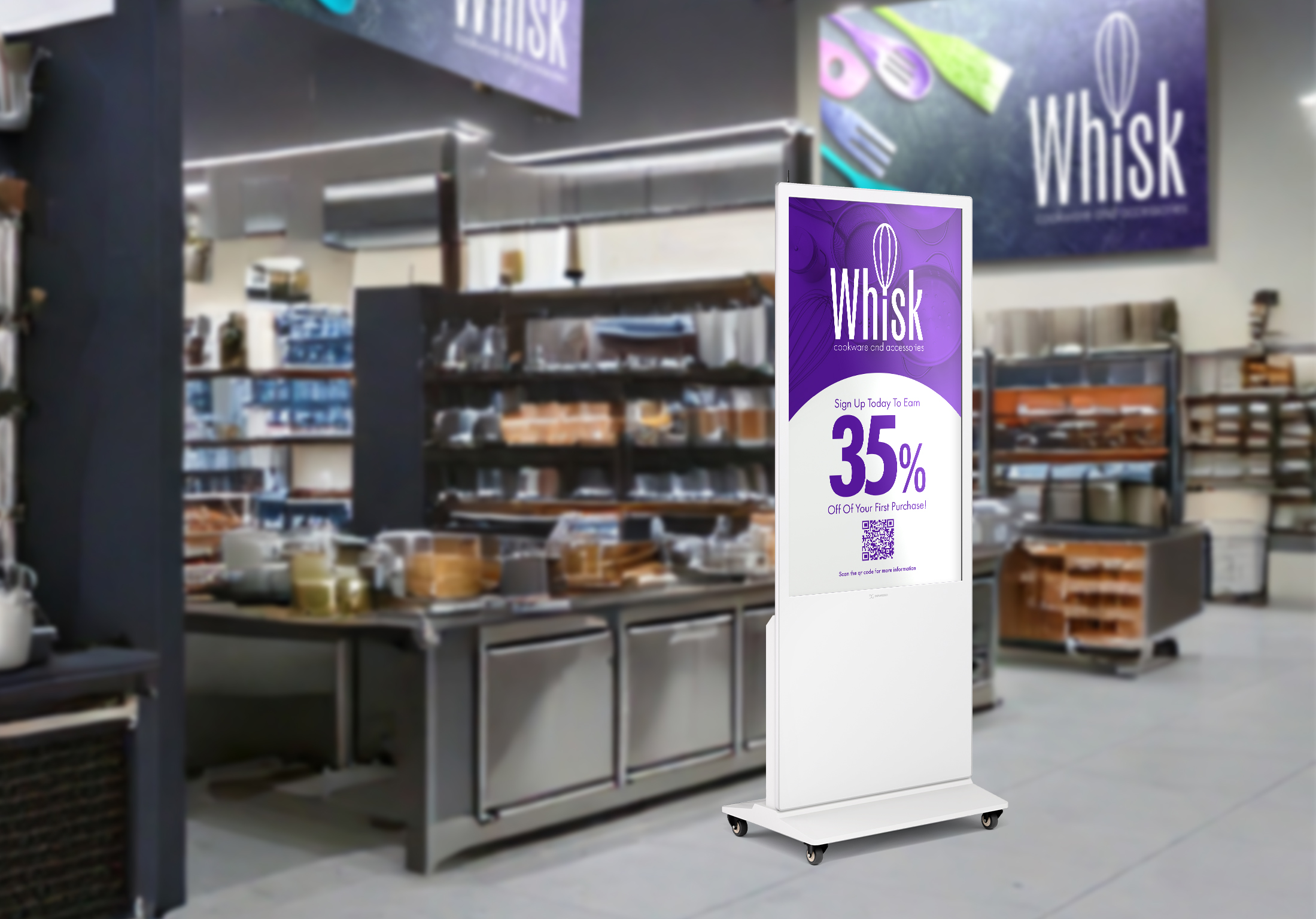 43"-75" Non-Touch Digital Poster Kiosk, Single Sided, Android OS, Caster Wheels - Image 9