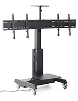 Motorized double screen floor standing with a height of 76 inches and width of 103 inches