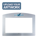 Stick-on faceplate for commercial monitors with custom printing and brushed aluminum finish