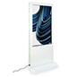 Double-sided digital vertical touchscreen kiosk with two different colorways