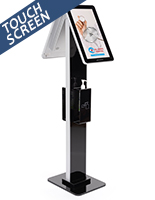 Double sided digital signage with sanitizer station and independently operated screens