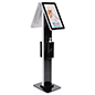 Double sided digital signage with sanitizer station and 16 inch LCD screens