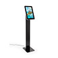 Touchscreen pedestal stand supports audio and video formats