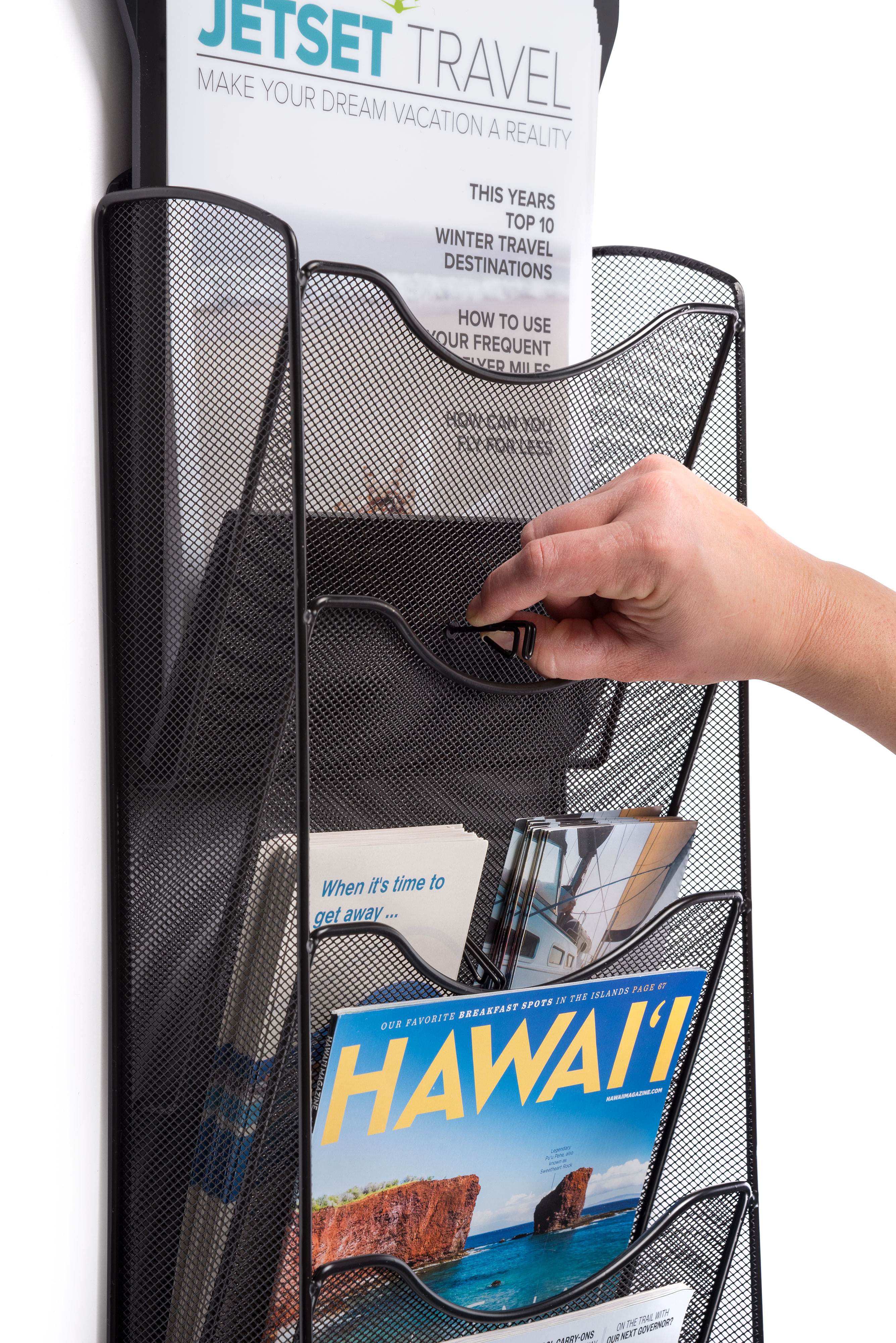 Magazine Rack Signs Magazine Wall Rack with Digital Sign | Catalog & Media Display ...