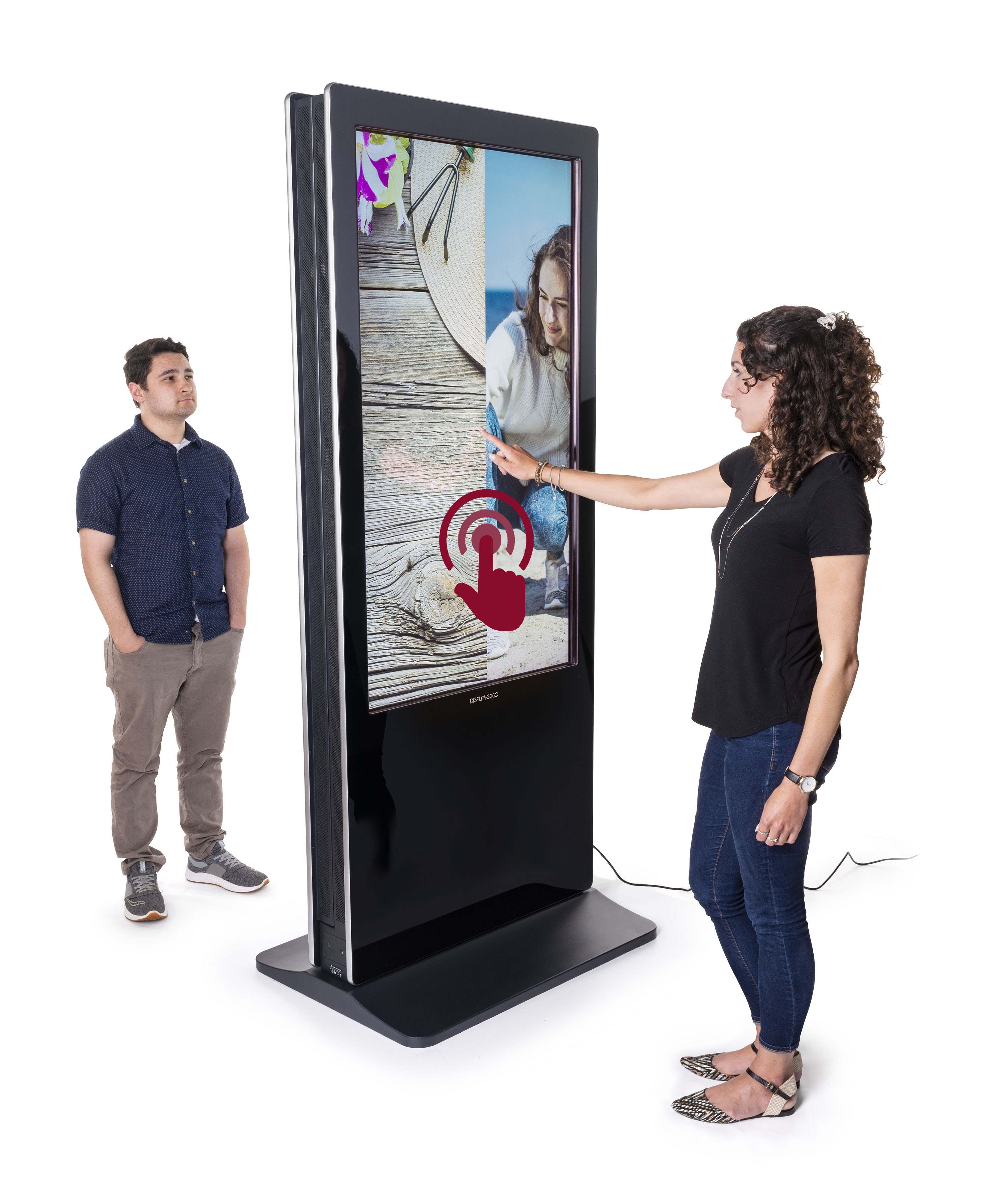 Double-sided digital non-touch display with user-friendly features
