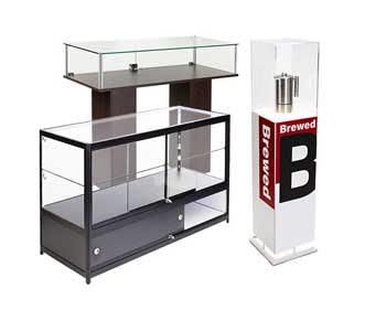 Retail display cases, pedestals, and counters