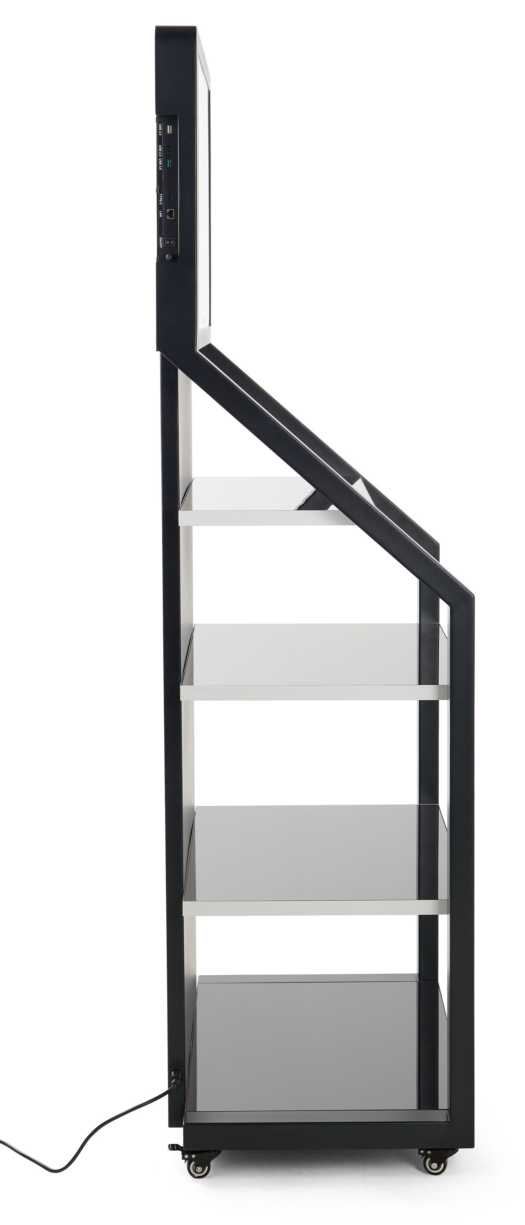 Product Display Shelves w/ 32" LCD Screen, 4 Shelves, Android 11 OS, Wheels - Image 3
