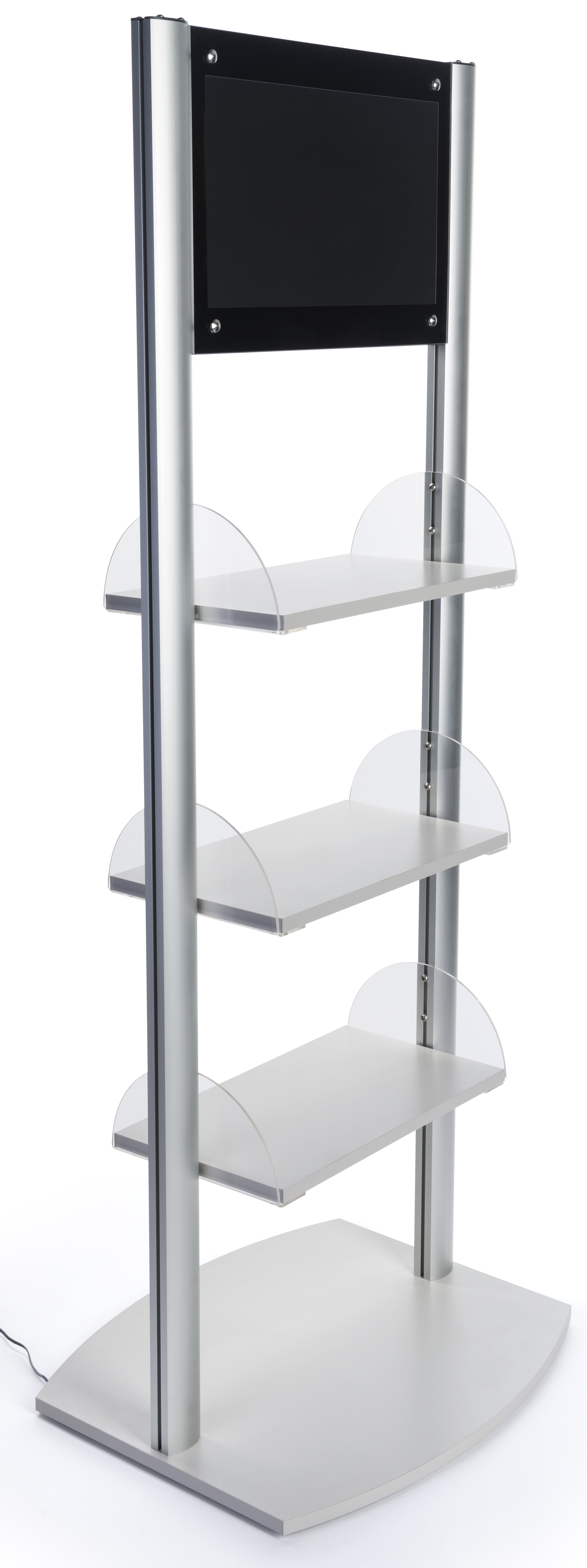 73.25”h Tiered Aluminum Display with 3 Adjustable Shelves, 21.5” LCD Screen - Silver - Image 3