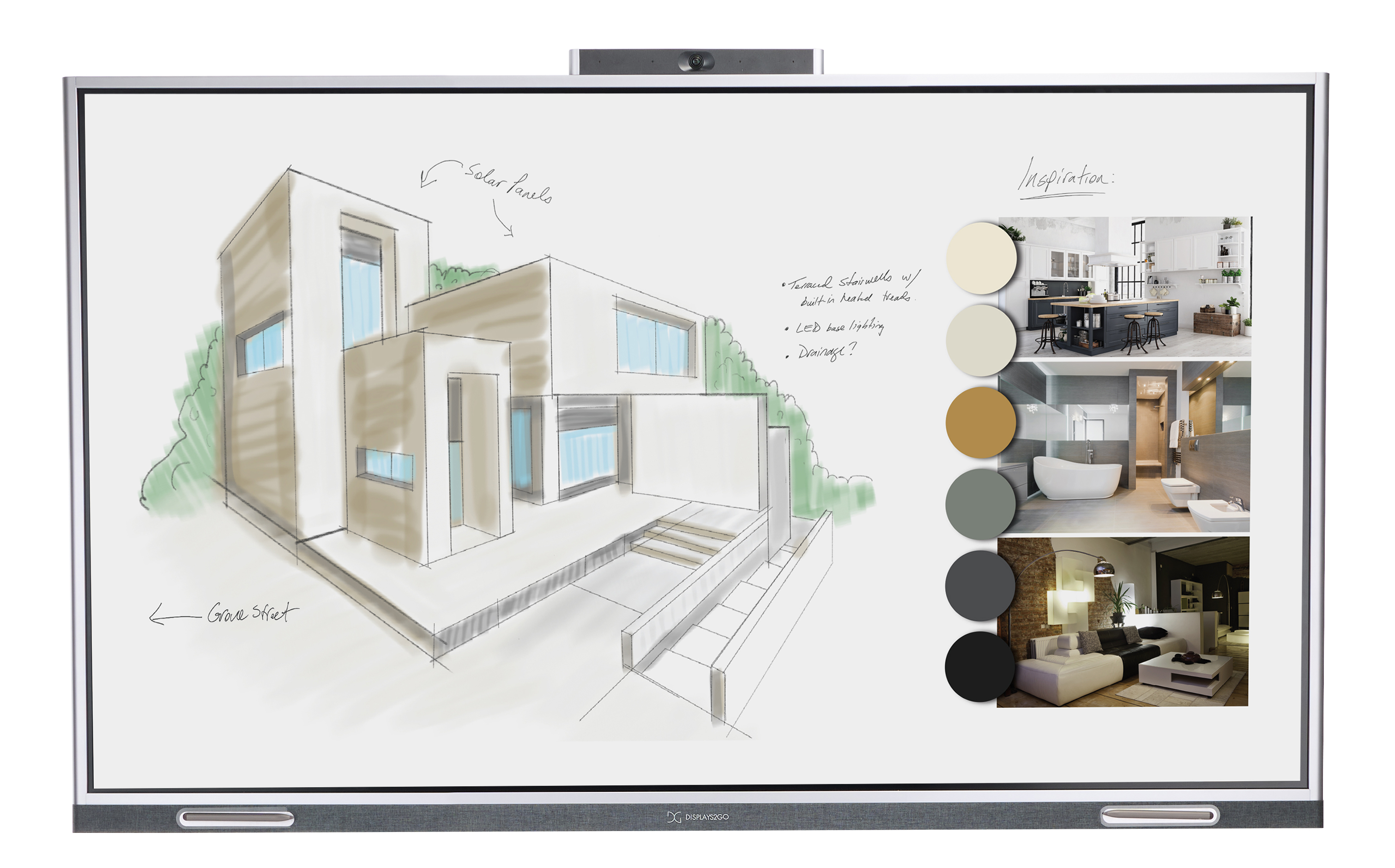 75-86" Touch Screen Whiteboard, 4K, 20pt IR, Web Cam, Screen Mirroring - Gray - Image 2