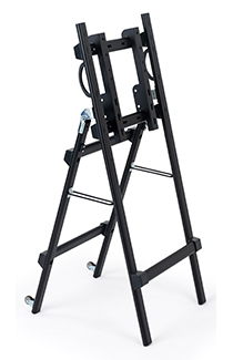 Folding metal TV easel with grab handles and wheels
