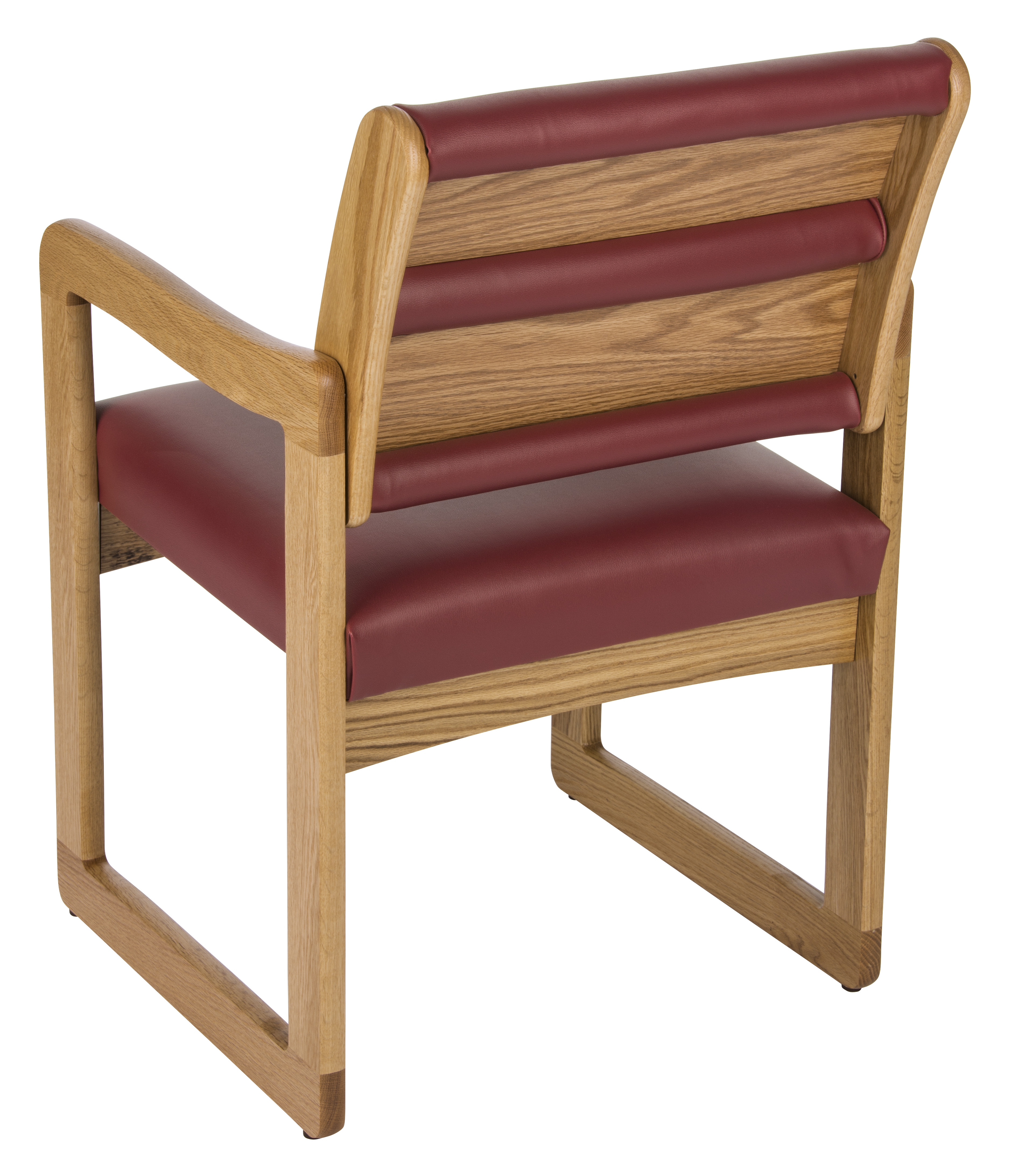 License Chair “Wine” Wooden Lobby Chair | Vinyl with Medium Oak Finish | Displays2Go