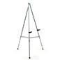 Portable silver tripod easel with adjustable height for floor or counter placement