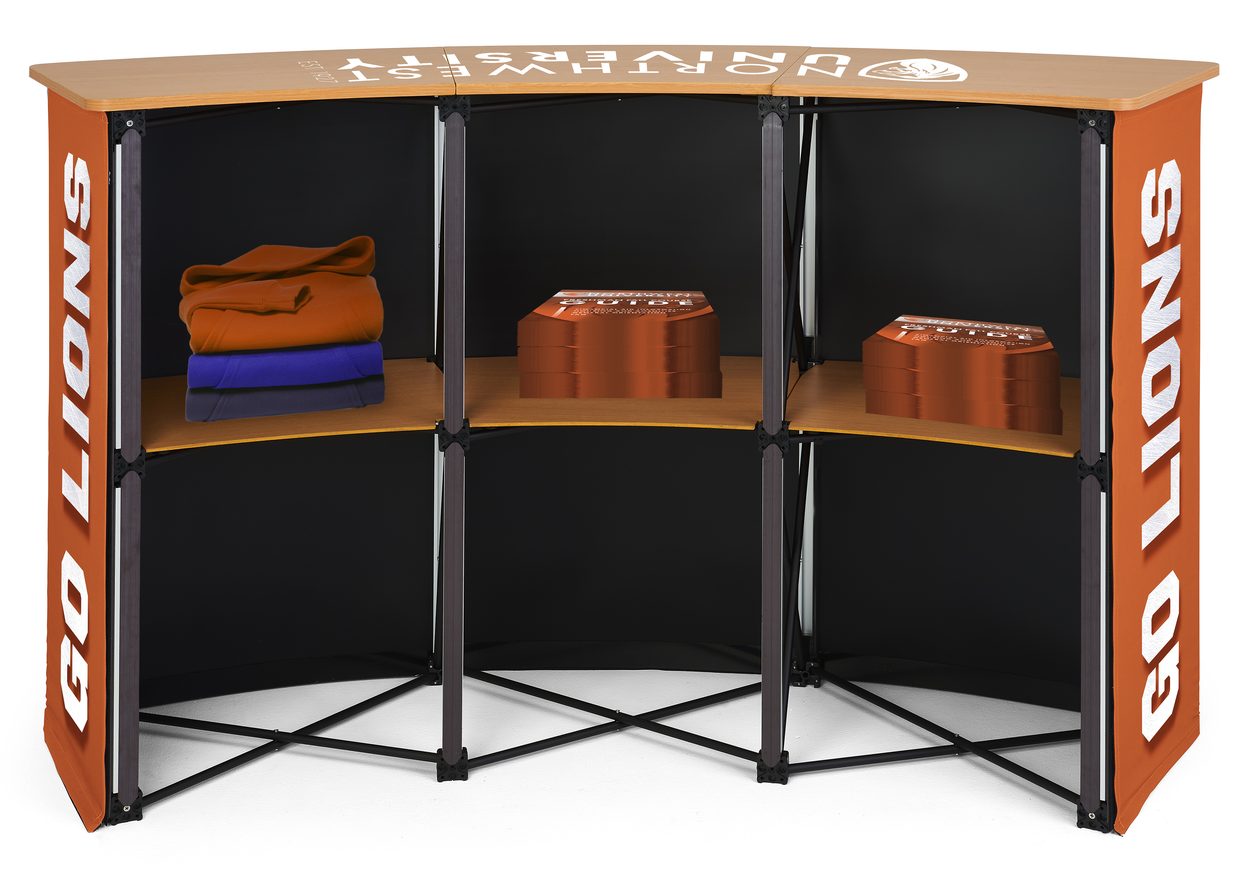 61"w Portable Counter w/ Recycled Material Graphics, Printed Top, Shelves - Black - Image 2