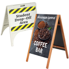 Outdoor-rated sidewalk signs for school use