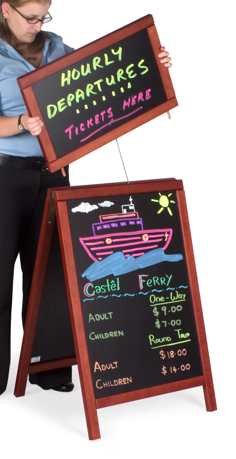 19 X 27 Write-On Board A-Frame, Chalk & Wet Erase, Double Sided, Header - Black - Image 4