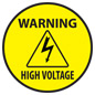 Round yellow and black high voltage warning safety decal 