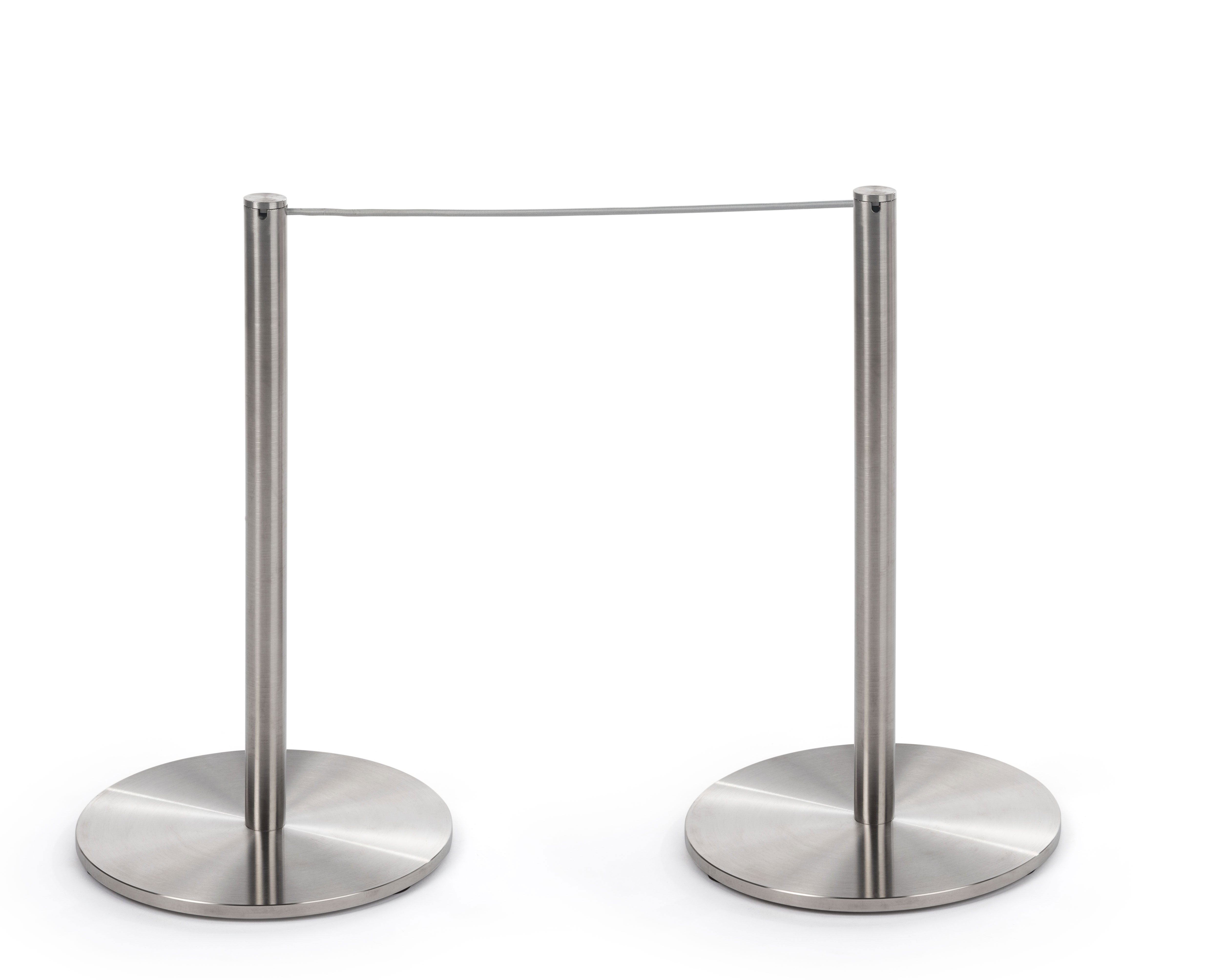 Set of (6) QueuePole Slim 16” Stanchion Posts w/ 50’ Gray Elastic Cord - Silver - Image 3