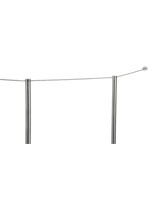 Close up of 1 Wall Mount and 2 Poles of the 4-Post Silver Low Profile Stanchion Barrier