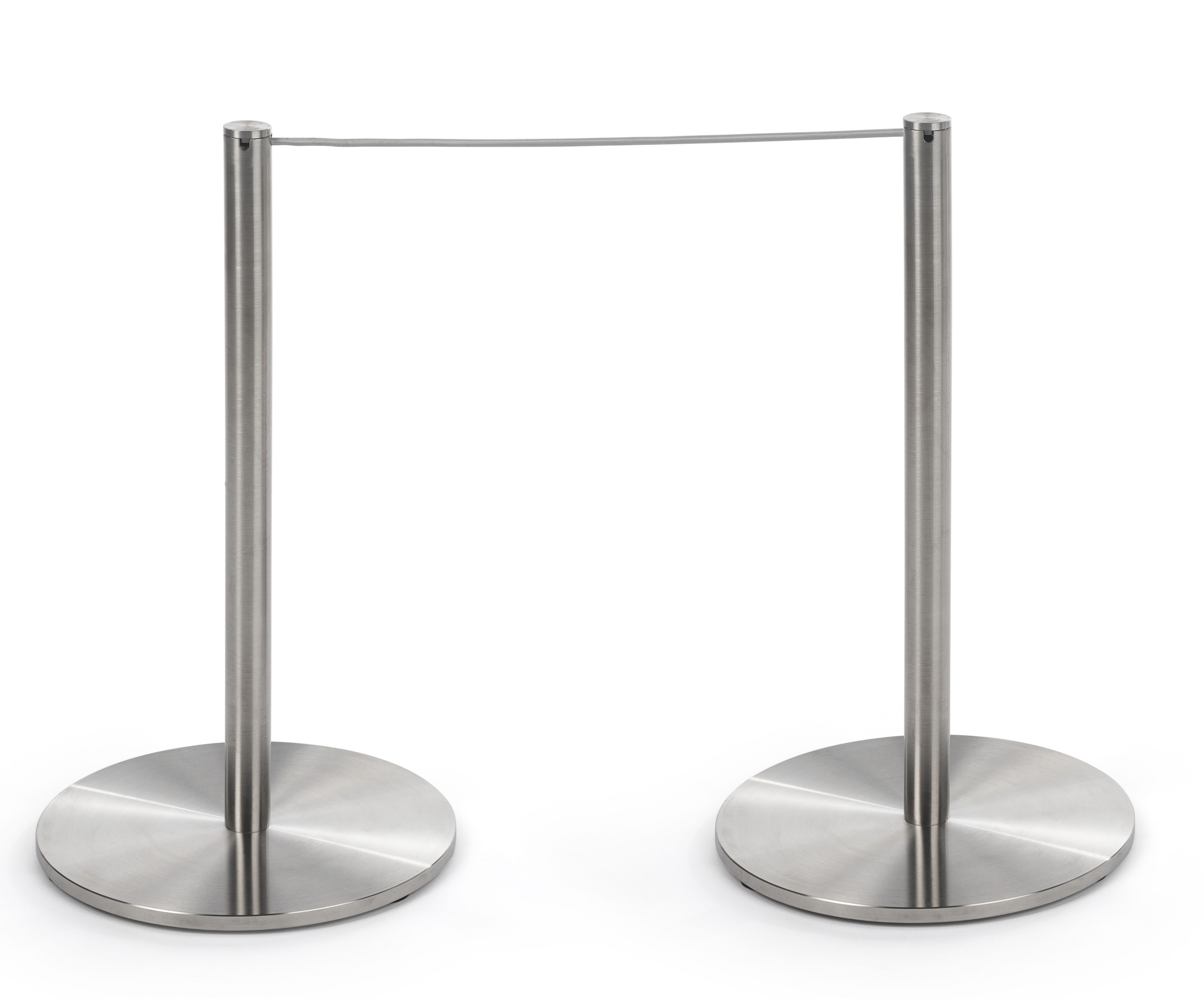 Set of (4) 16” QueuePole Slim Posts, 2 Wall Receptors, w/ 50’ Gray Cord - Silver - Image 7