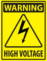 Electrical hazard industrial warning sticker with caution text