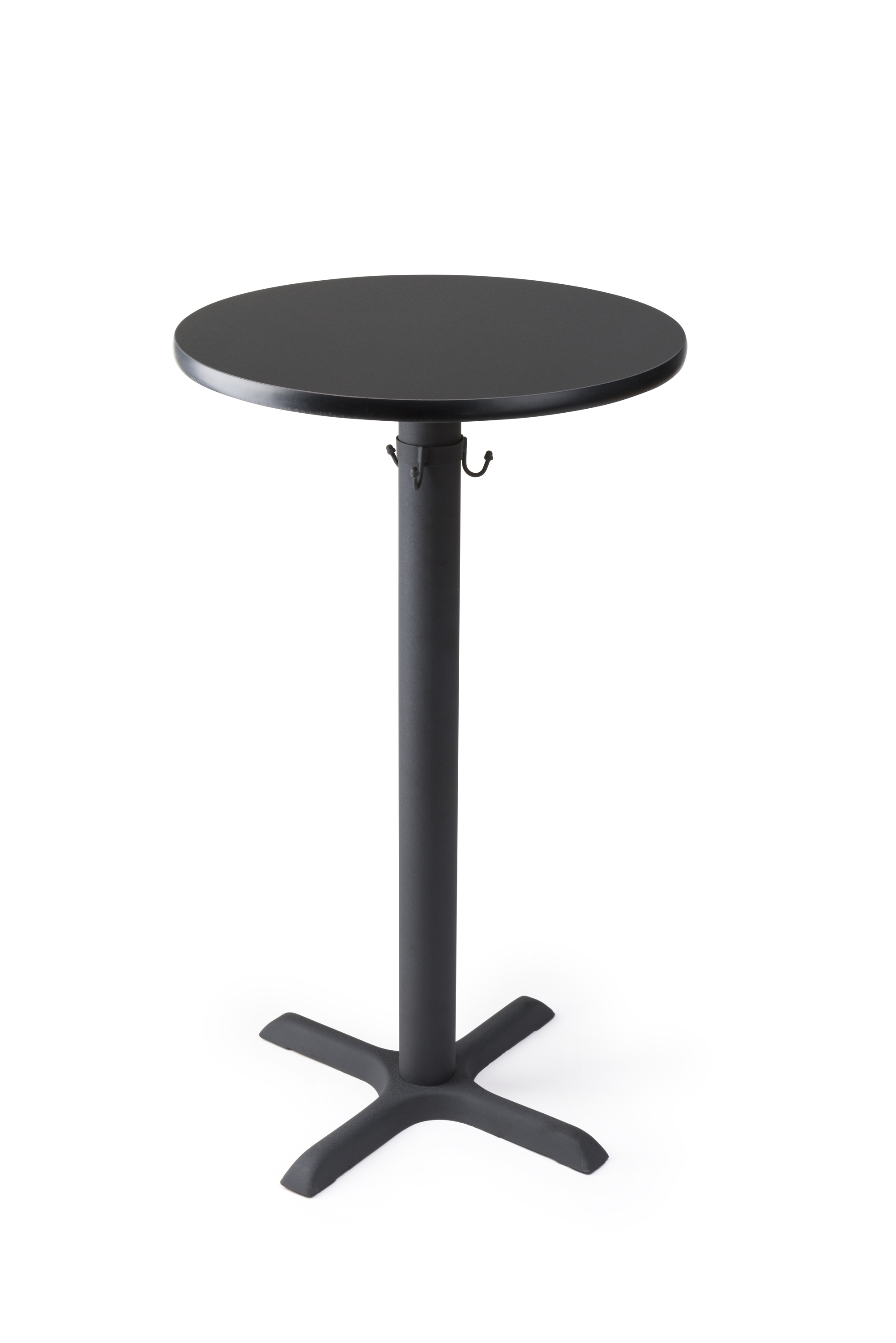 Round Black Cruiser Table | 24”w 42”h Black w/ Bag Hooks | Displays2Go