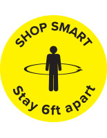 Round physical distancing "shop smart" floor decal