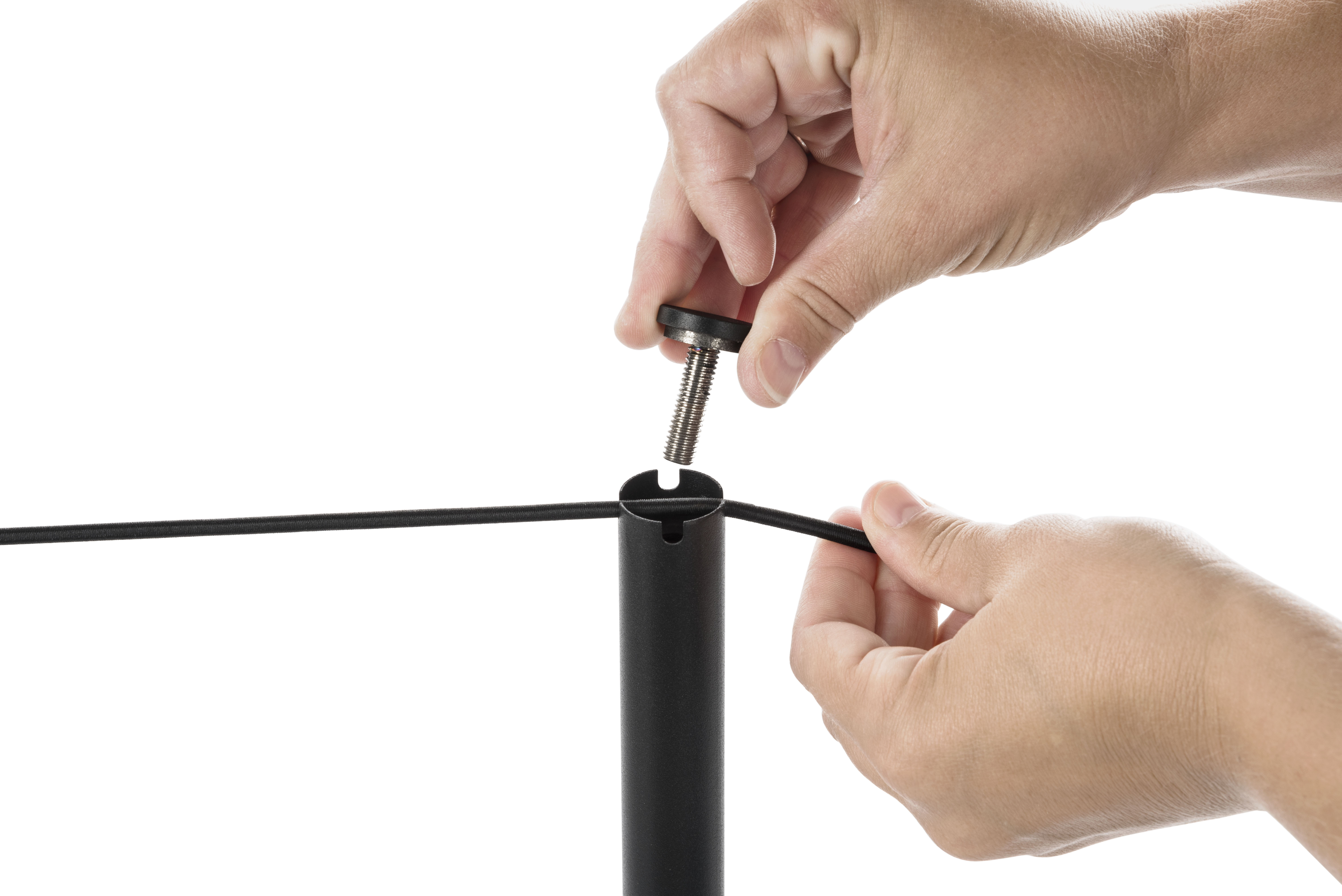 Set of (8) QueuePole Slim 39” Stanchion Posts w/ 100’ Black Elastic Cord - Black - Image 6