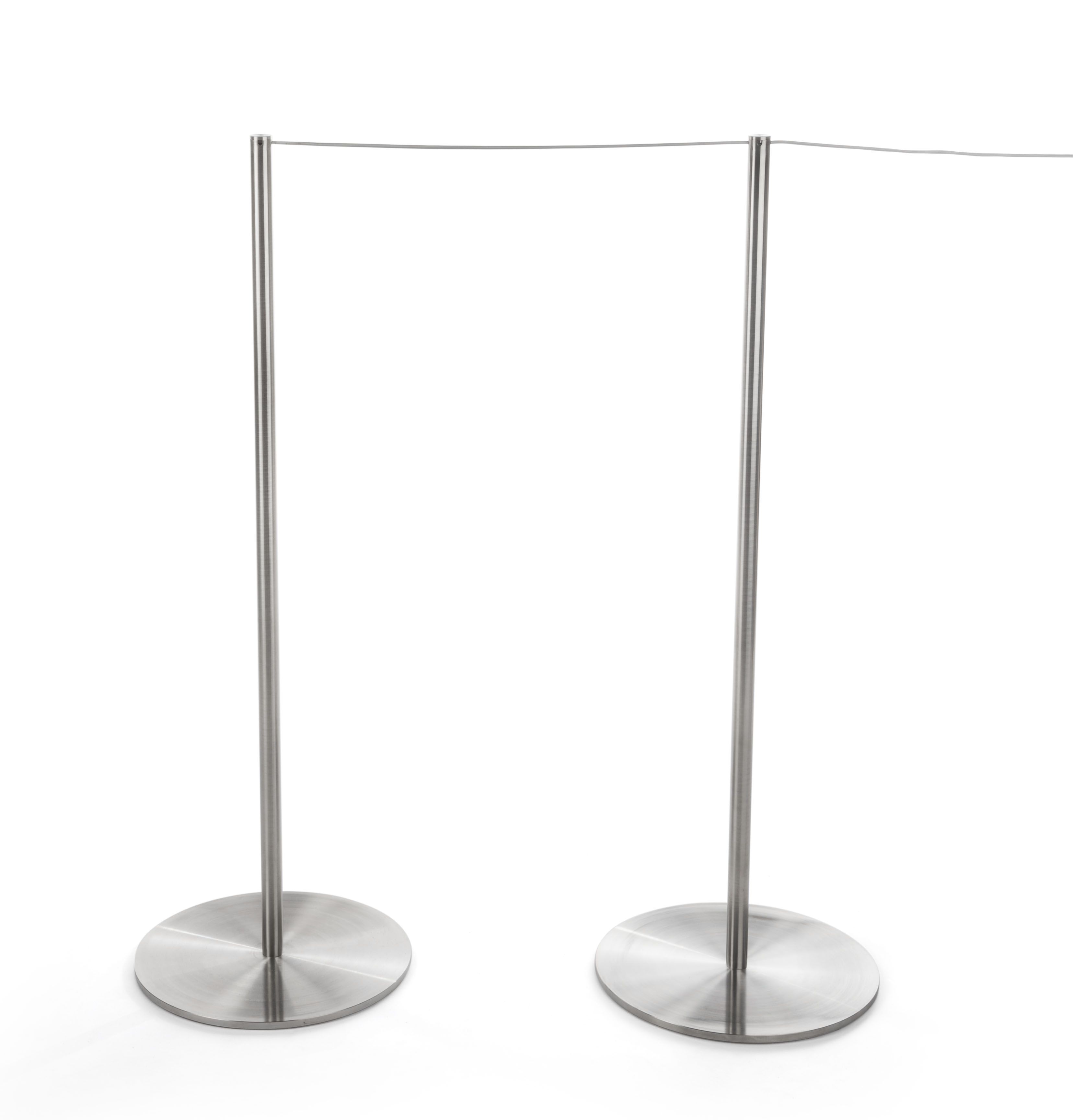 Set of (8) QueuePole Slim 39” Stanchion Posts w/ 100’ Gray Elastic Cord - Silver - Image 3