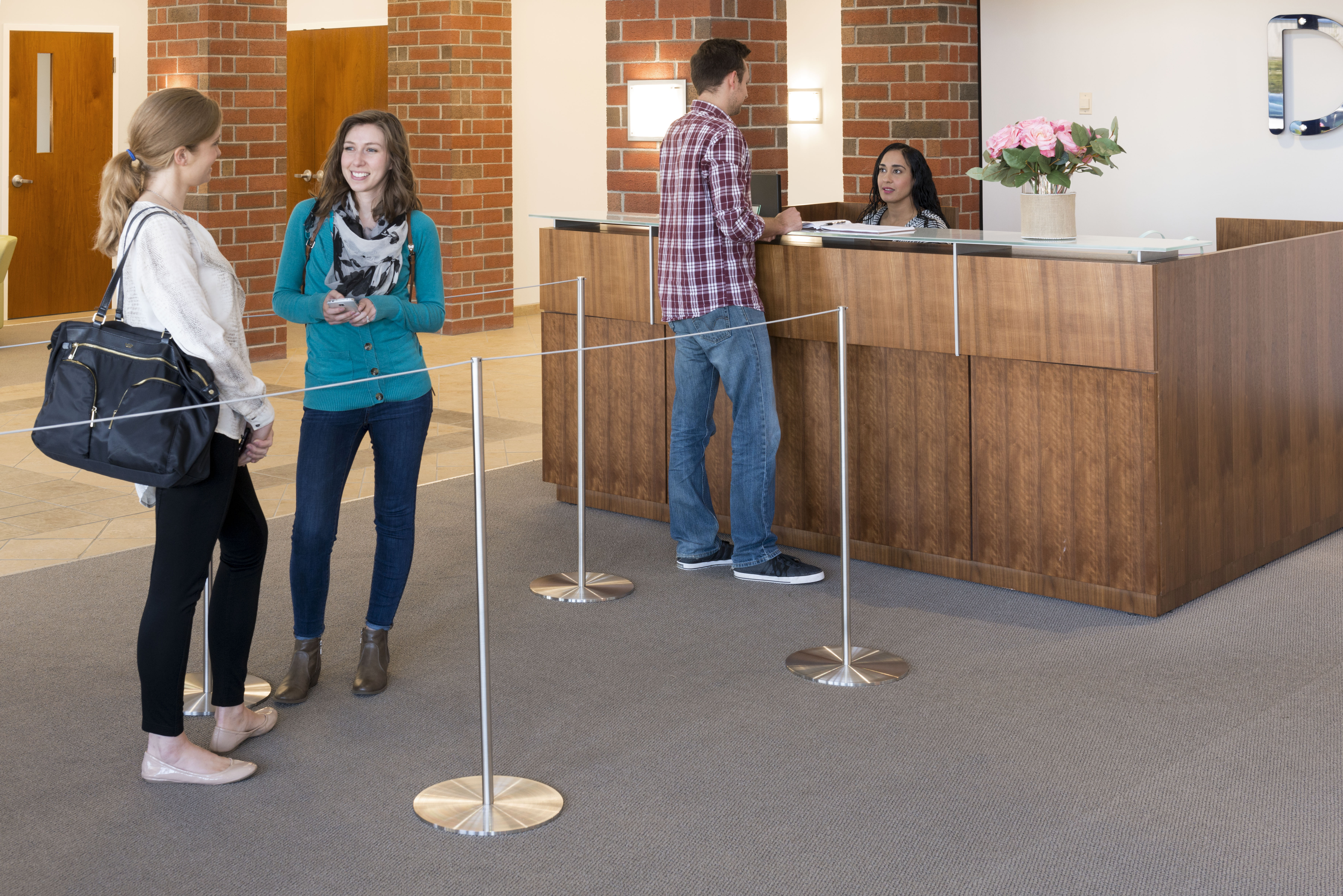 Set of (10) QueuePole Slim 39” Stanchion Posts w/ 100’ Gray Elastic Cord - Silver - Image 7