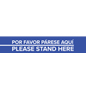 4" x 24" bilingual "Please Stand Here" floor decal for retail stores and banks