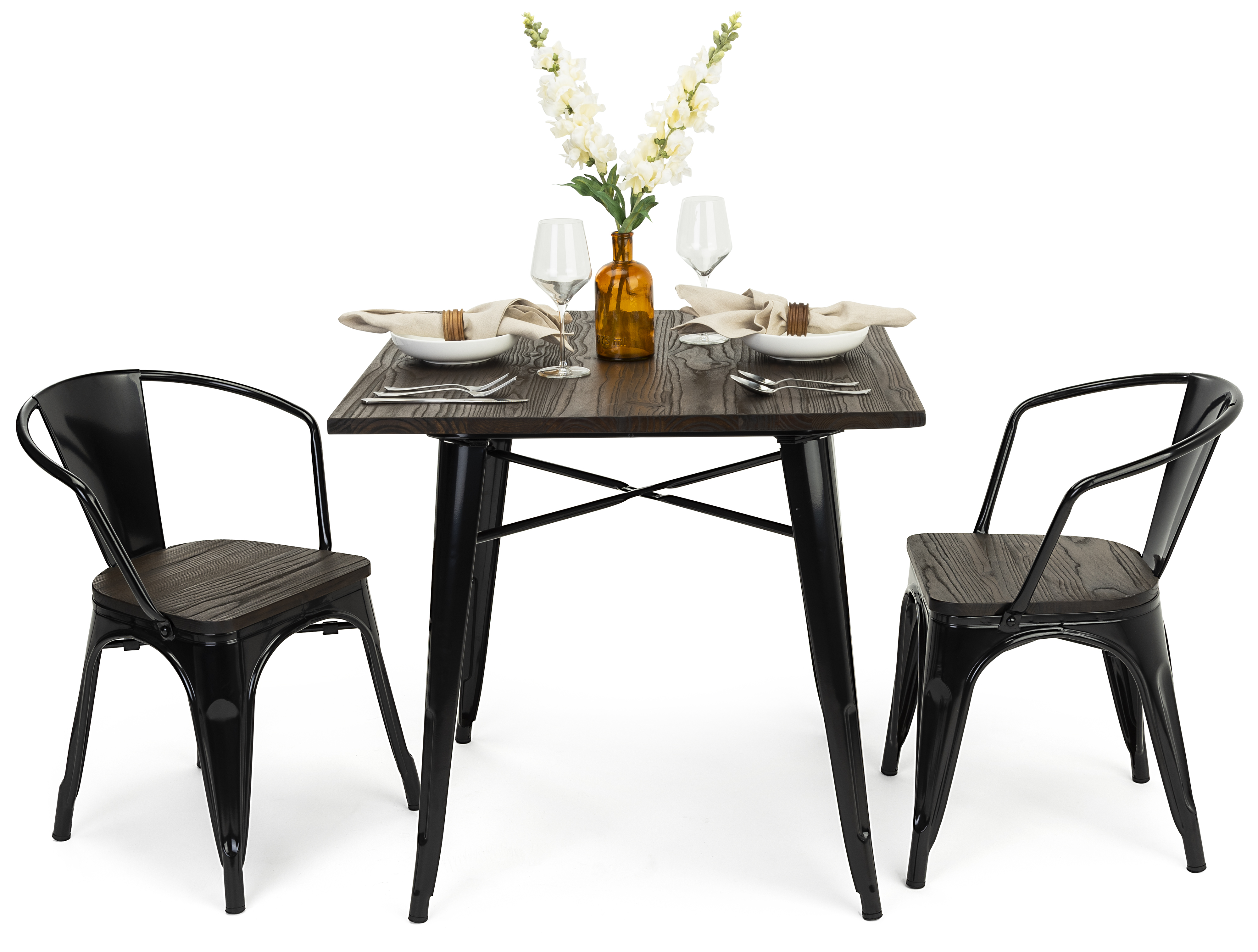 Indoor Café Table Set | 3-Piece Wood and Metal Furniture Set | Displays2Go