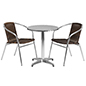 Aluminum and rattan indoor/outdoor cafe set with dark brown seats