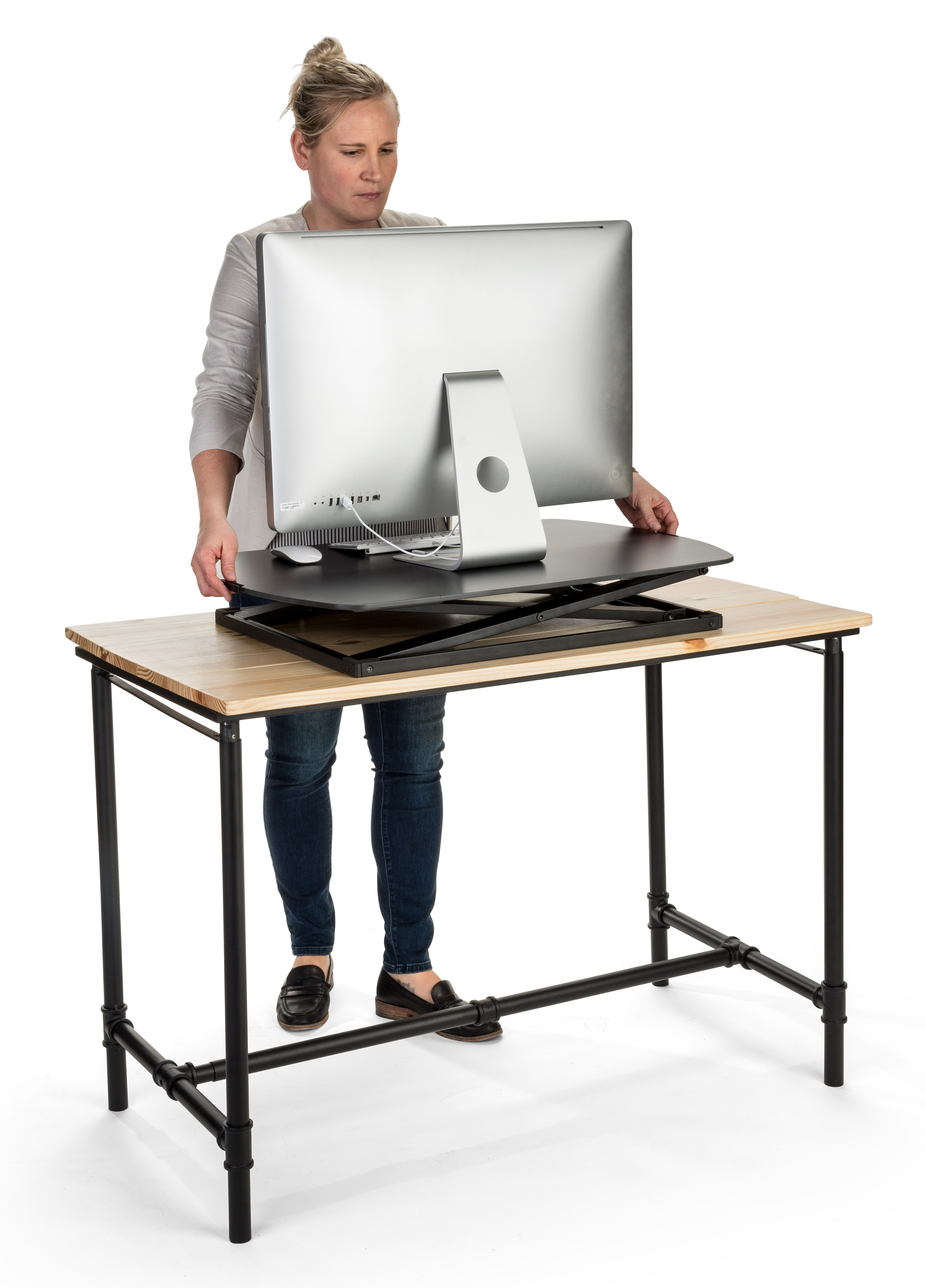 Standing Desk Converter Riser | White with Adjustable Height | Displays2Go