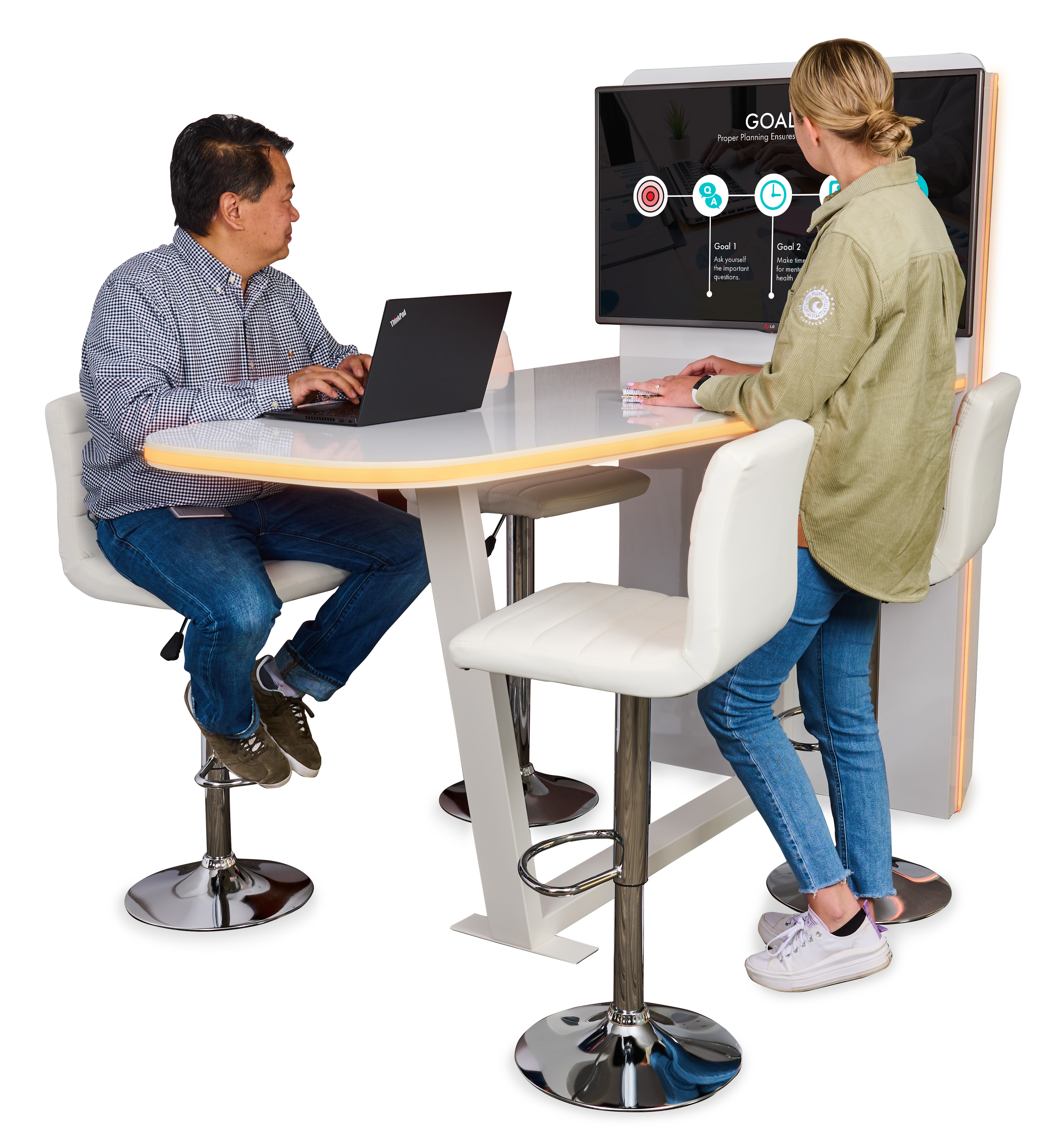 36"W Collaboration Table w/ LED Light Strips, Power Supply, Monitor Mount - White - Image 6