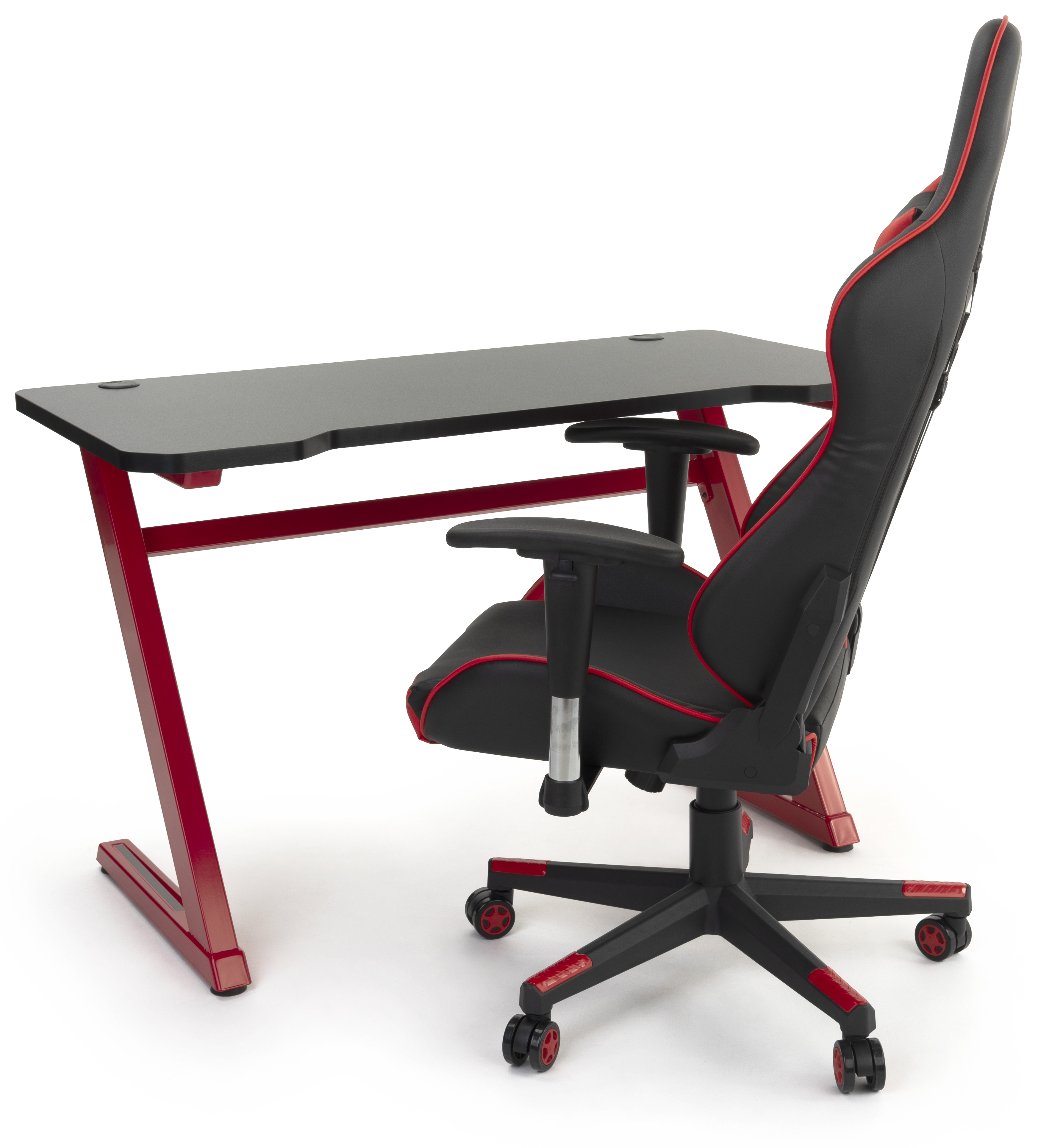 47.25"w Gaming Computer Desk with Z-Shaped Design, Floor Levelers - Red - Image 8